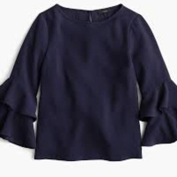 🦋 J.CREW 🦋 Tiered Bell-Sleeve Drapey Crepe Top - [Size 0, Black] - Picture 2 of 14